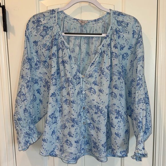 Rails Tops - RAILS • Mariah Linen Blend Blue Floral Blouse • Size Large